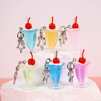 Creative Cherry Ice Cream Cup Keychain Simulated Goblet Dessert Keyring with Star Hook for Girls Bag Zipper Pendant Accessories