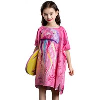 Microfiber children quickdrying robe, printed animals hooded towel poncho, water absorption quick-drying sand-free for swimming