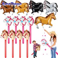 Horse Head Stick Balloon Inflatable PVC Unicorn Long Stick Baloon for Kids Cowboy Birthday Party Decoration Boys Girls Pool Toys