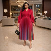 Miyake 2026 Spring New Dress Pleated Lapel Temperament Foreign Look Thin Petal Sleeves Women's African Dress
