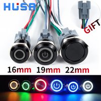 16/19/22mm Waterproof Metal Push Button Switch with socket LED Ring/Power Light Momentary Latching 5/12/24/220V black 1NO1NC