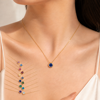 Personalized 12 Month Birthstone Necklace Gold Minimalist Round Crystal Pendant Dainty Jewelry for Women Bridesmaid Birthday Gif