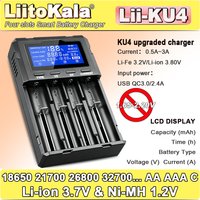 LiitoKala Lii-KU4 Battery Charger,QC3.0 Fast Charging,LCD Display,for 3.7V/1.2V Rechargeable Batteries 26650 21700 18650 AA AAA