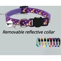 Pet Collar Cat Dog Gold Color Stars and Moon Pet Collar with Bell and PP Material Separate Reflective Safety Buckle Solid Safe