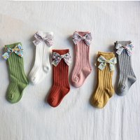 Baby Mädchen Socken Blumen Schleifen Kniehohe Kleinkind Lange Socke Weiche Baumwolle Streifen Kinder Socken Prinzessin Stil Für 0-5 Jahre Kinder