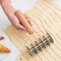 Stainless Steel Pastry Dough Lattice Roller Cutter with Wood Handle Noodle Cookie Dessert Pizza Bread Roller Cutter Knife Slicer