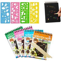 Children DIY Scratch Painting Note 10 sheets Magic Color Rainbow Scratch Art Paper Cards with Graffiti Stencil Kdis Drawing Toy
