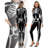 New Carnival Cosplay Costume Scary Skeleton Print Devil Jumpsuit Fancy Day of The Dead Dress Up Party Outfits for Adult Women