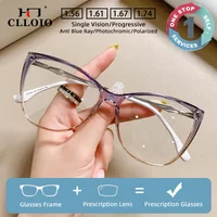 CLLOIO New Fashion Eye Cat Prescription Glasses Women Photochromic Anti Blue Ray Myopia Eyewear Anti-reflection Reading Glasses