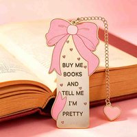 Metal Bookmark Page Marker Ribbon Bow Heart Pendant Pink Stationery Student Gift Creative Design Reading Accessory Bookmark