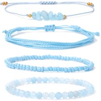 Natural Aquamarines Stone Beads Rope Bracelet Handmade 4pcs/set Multi-Layer Cord String Surfer Bracelets For Women Men Jewelry