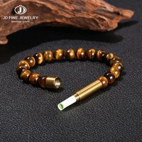 JD Natural Stone Stainless Steel Golden Tube Bracelet Women Men Couples Secret Message Placed Hollow Charm Bangles Friend Gift