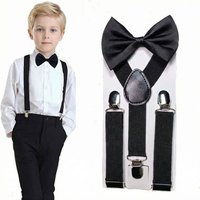 2Pcs Kid Suspenders and Bow Tie Set Adjustable Elastic Y-Back Suspenders for Formal and Casual Wear