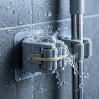 Non Perforated Mop Holder Self-adhesive Installation Suitable for Kitchen and Bathroom Can Fix Brooms Mops 4 Piece