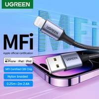 UGREEN MFi USB A to lightning Charging Cable Braided For Apple iPad iPhone 14 13 12 11 8 data cable Carplay 25cm 50cm 1m 1.5m 2m
