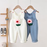 HoneyCherry New Children's Suspender Pants, Fashionable and Cute Floral Denim Suspender Pants for Toddler Girls and Young Girls