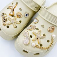 5PCS Ocean Gold Shoe Charms Starfish Shell Shoe Charms for Women Summer Vacation DIY Shoe Decoration for Sandals Slides