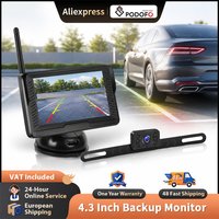 Podofo 4,3-Zoll-Bildschirm Kabellose Rückfahrkamera IP69 Wasserdicht Infrarot-Nachtsicht Eingebaute Einstellbare Rückfahrführungslinie Digitaler Auto-Monitor für Rückfahrkamera Einparkhilfe