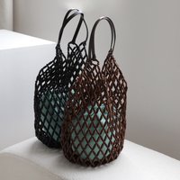Niche Design Wooden Beads Hand-woven Cowhide Handbag Literary Fashion Holiday Style Underarm Bag Large Capacity Casual Style