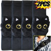Cute Black Cat Seat Belt Protective Cover Car Pillow Plush Shoulder Seat Belt Cover Protector Gift for Cat Lovers 1/2PCS
