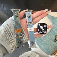 Vintage Denim Strap for Apple Watch Band Retro Punk Street Style Metal Cross Fashion Wristband for iWatch Ultra 2 10 9 8 7 SE