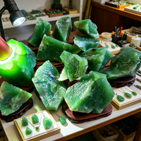 Dulong Jade Stone Precious Treasure from Natural Green Jadeite Stone Mineral Specimens Crystal Stone Home Decoration Stone