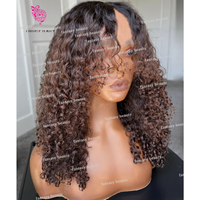 Ombre Chocolate Dark Brown Kinky Curly V Par Wigs 100% Human Hair wig FOr Women Open Lace Highlight Part wig 250Density Full End