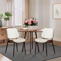 Dining Chairs Set of 2, Modern PU Leather Upholstered Accent Chairs with Shell Strips, Walnut Bentwood Back and Metal Legs