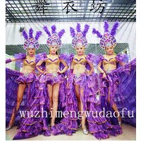 Women Feathers Costumes Samba Dance Dress Opening Stage Vintage