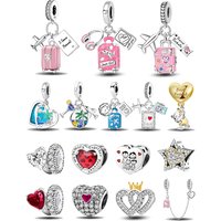 Fit 925 Original Bracelets Love Heart Flower Four Leaf Clover Turtle 925 Silver Charms Beads DIY Birthday Jewelry Gift