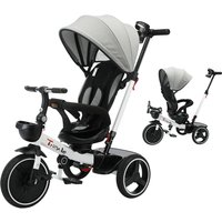 5 in 1 Kids Baby Tricycle Push Stroller Bike 18 Months to 5 Years Old Toddler Preschool Walking Steering Push Bike Outdoor Camping Ride On Toy Kids Training Trike with Parent Push Handle Anti-Roll