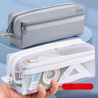Double Layer Mesh Pen Bag Large Capacity Transparent Stationery Storage Multifunctional Zipper Exam Supplies Organizer School