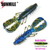 SUNMILESUNMILE 8pcs 75mm2.95inch Craw Baits Floating Shrimp Softbait Soft Lure Wobbler Bass Baits Artificial Pesca