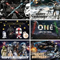 Universe Outer Space Backdrop Kids Birthday Party Decorations Black Stars WARS Science Fiction Theme Baby Shower Banner Boy Gift