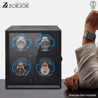 ZOEJOE 4+0/2+0 Watch Winder, Carbon Fiber Texture, USB Power, Quiet Motor, Clear Cover, Automatic Mechanical Watch Storage Box