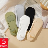 5 Pairs Women's Low-Cut Invisible Socks Sponge Bottom Anti-Slip Wear-Resistant Comfortable Casual Socks High-Heeled Shoe Socks