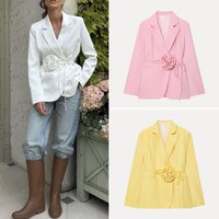 Fashionable Floral Tie-Waist Suit Jacket Women's Summer 2026 Simple Personality Matching Outerwear Elegant Versatile ZADATA