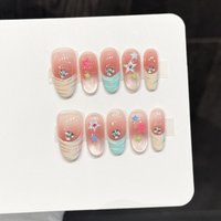 10PCS Oval Handmade Press On Nails,Sweet Girl Style,Suitable For Festivals Parties And Daily Wear.