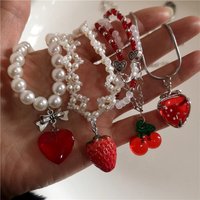 Y2K Strawberry Pendant Necklace Choker for Women Children Jewelry Imitation Pearl Neck Clavicle Chain Cute Accessories New