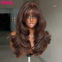 Dark Brown Bang Color 13X6 Hd Lace Frontal Human Hair Wig 180 Density Body Wave 13X4 Lace Front Wigs Brazilian Human Hair