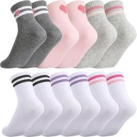 3 Pairs 9-12years Kids Girls Crew Athletic Socks with Retro Stripes Hearts Cartoon Patterns for Running Sport Outdoor