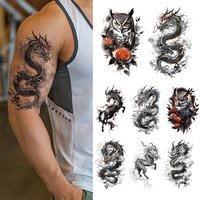 8pcs Waterproof Temporary Tattoo Sticker Flying Dragon Owl Rose Flowers Dark Animal Body Art Arm Fake Tattoos Sleeve Women Men