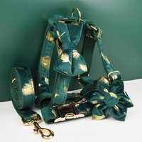 Green feather Velvet Dog Collar And Leash Set For Dogs Custom Engraved Nameplate Pet Supplies Dog Leash Velvet 25