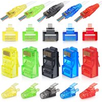 Packung mit 50/50 RJ45 Cat6 Durchgangsanschlüssen und Zugentlastungsstiefeln, verschiedene Farben EZ zum Crimpen des modularen Steckers