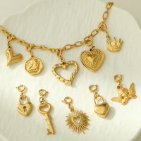 Stainless Steel Spring Buckle Pendant golden charms Angel Heart Cross Pendants DIY Keychain Necklace Chain Jewelry Accessories