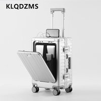 KLQDZMS Suitcase Front Opening Boarding Box Full Aluminum Magnesium Alloy Trolley Case 20 "24 Inches Multi-function Luggage