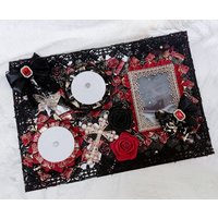 Red and Black Pain Board Dark Goth Style Lace Pain Board Pain Board Spot Wedding Valley Bow Custom Ltabag Accessories