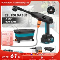 YOFIDRA 100Bar High Pressure Car Washer Gun Portable 22L Foldable Water Tank Cleaner Garden Spray Gun For Makita 21V Battery Pin