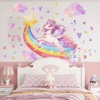 Rainbow Unicorn Wall Stickers for Kids Rooms Girls Baby Room Decoration Nursery Wallpaper Vinyl Self-adhesive Star Butterflies