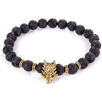 Natural Black Volcanic Lava Stone Bracelet for Men Fashion Dragon Charms Cool Beaded Bracelets Male Jewelry